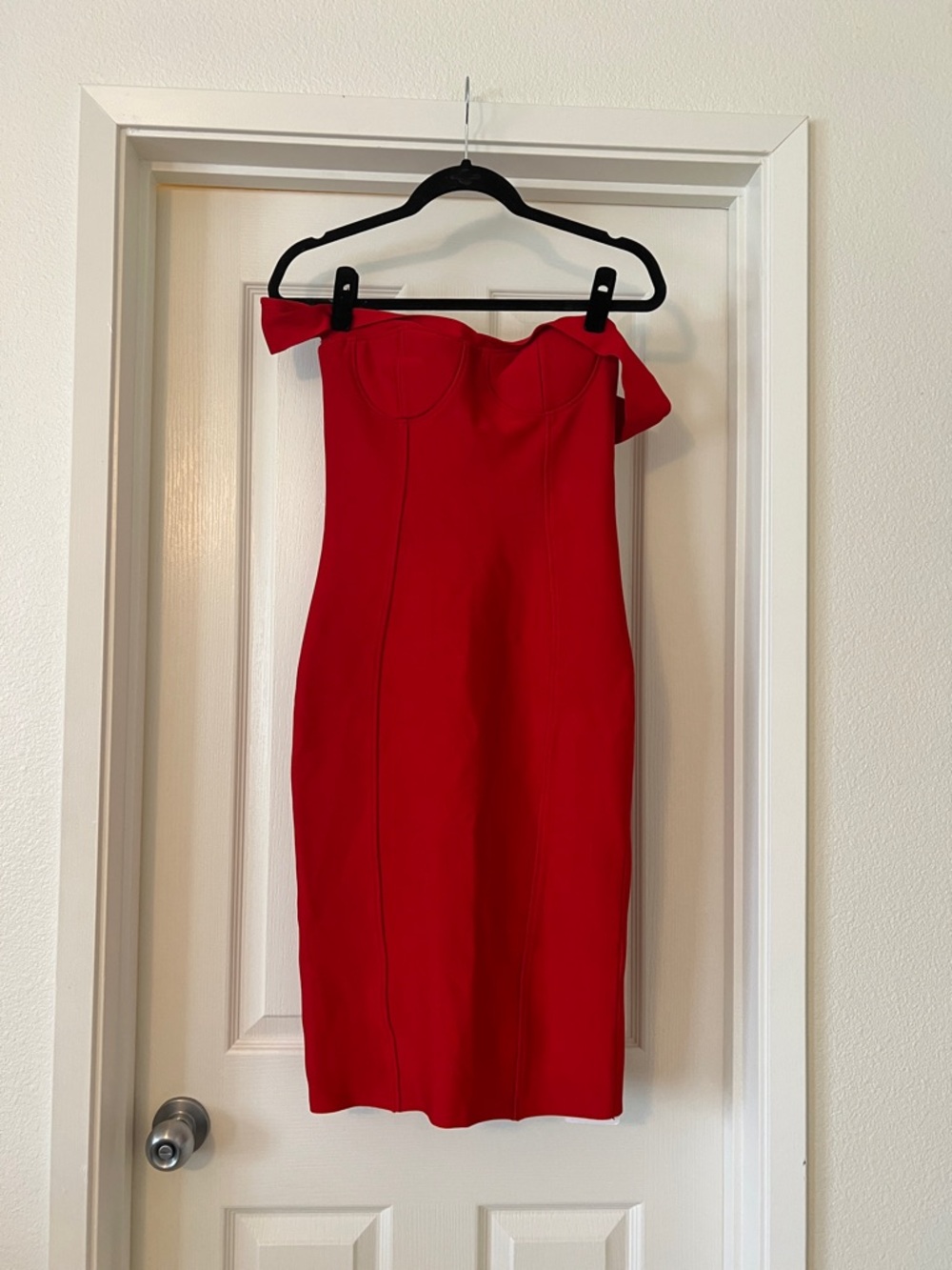 Red Bando Midi Dress
